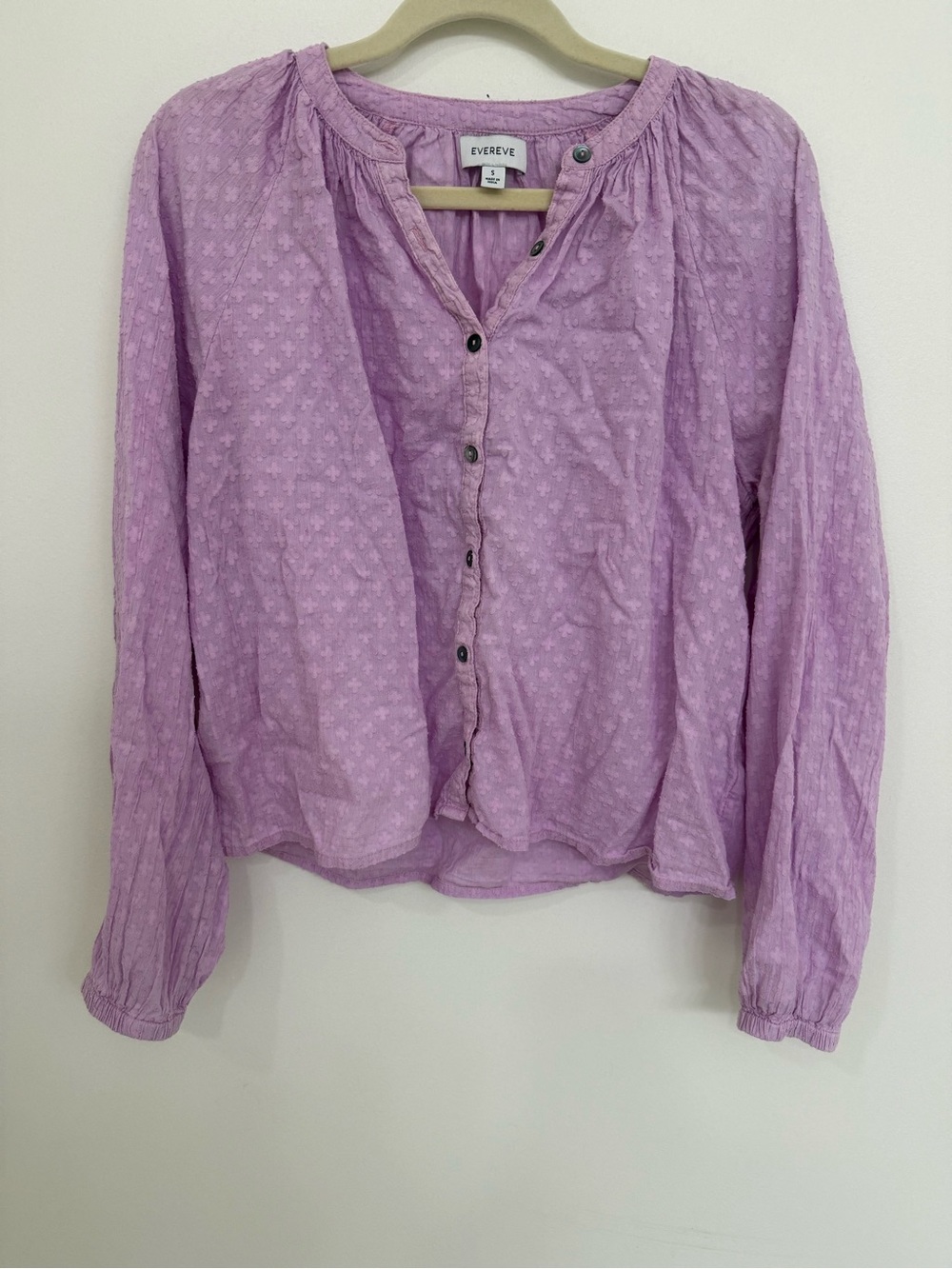 Evereve Lilac Button-Front Textured Peasant Blouse women’s size Small